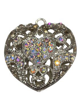 Heart Shaped Rhinestone Filigree Pendant Silver Tone Jewelry DIY Craft Necklace